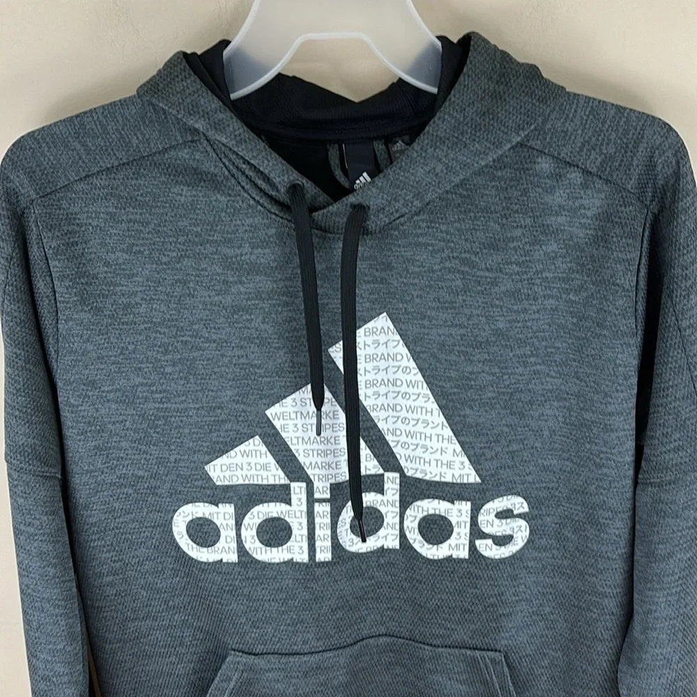 Adidas Gray Performance Hoodie Hooded Sweatshirt Size Large